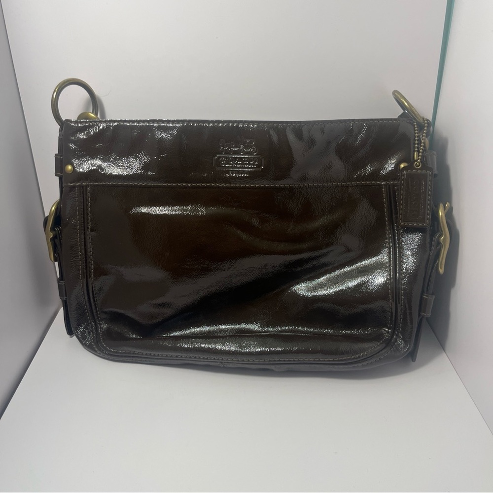 Coach Brown patten Leather  Crossbody Bag with Glossy Finish